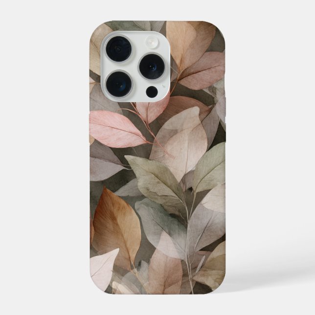 Coque iPhone Abstrait botanique feuille neutre Boho foncé (Verso)