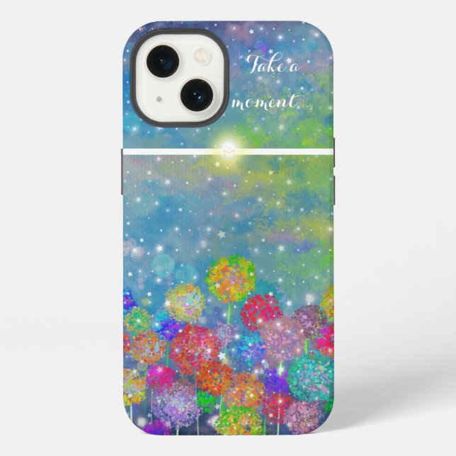 Coque iPhone Abstrait champ impressionniste de fleurs (Verso)