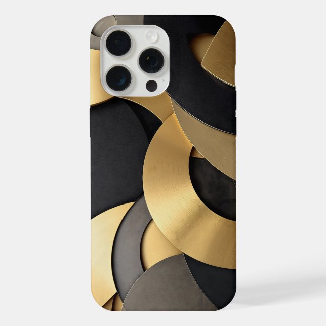 Coque iPhone Abstrait géométrique de chevauchement doré et noir (Verso)