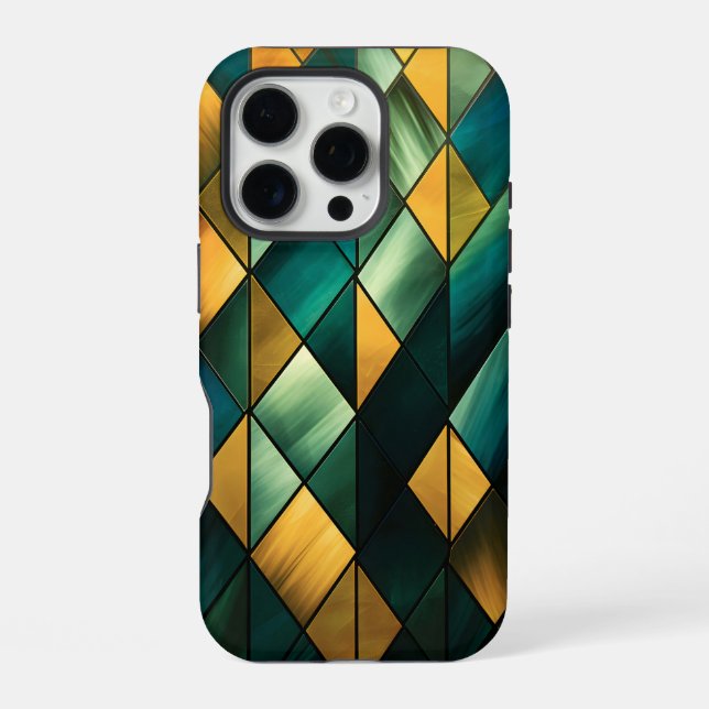 Coque iPhone Abstrait géométrique vert doré (Verso)