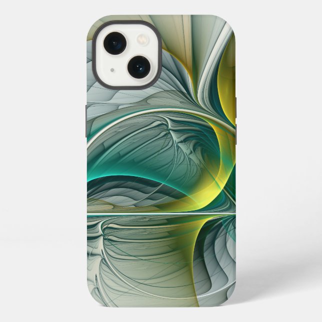 Coque iPhone Abstrait Hypnotique Doré Turquoise Sarcelle Fracta (Verso)
