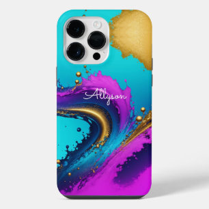 Coque Pour Pour iPhone 14 Pro Max Abstrait Liquide Dynamique, Nom en Écriture Blanch