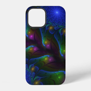 Coque iPhone 12 Abstrait Moderne Trippy Fractal Lumineux Coloré
