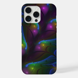 Coque iPhone 15 Pro Max Abstrait Moderne Trippy Fractal Lumineux Coloré