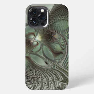 Etui iPhone 13 Pro Max Abstrait Olive Sage Vert Gris Art Fractal Fantaisi