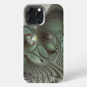 Etui iPhone 13 Pro Max Abstrait Olive Sage Vert Gris Art Fractal Fantaisi