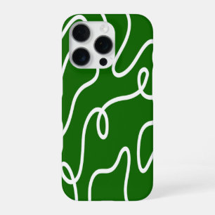 Coque iPhone 16 Pro Abstrait ondulé vert forêt Art de ligne liquide or