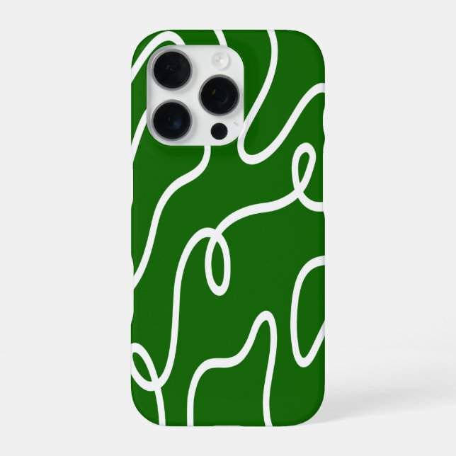 Coque iPhone Abstrait ondulé vert forêt Art de ligne liquide or (Verso)