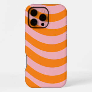 Coque iPhone 16 Pro Max Abstrait Orange Rose Rétro Vague Rayure Gras Moder