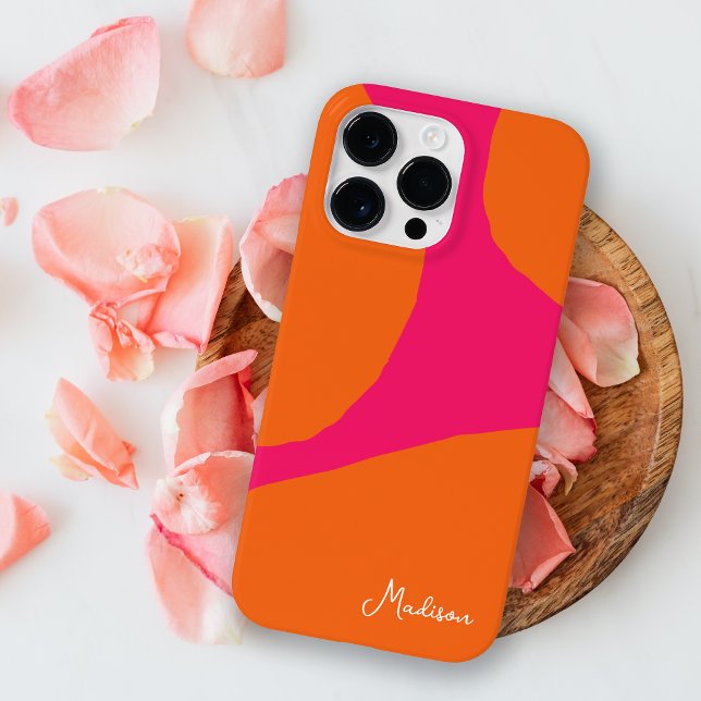 Coque iPhone Abstrait rose et orange brillant et gras (Get this bright and bold look for your smart phone. Personalize with your name or monogram.)