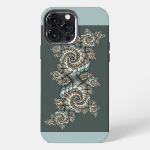 Etui iPhone 13 Pro Max Abstrait Spirales d'Art Fractal Bleu Clair Beige