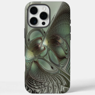Coque iPhone 16 Pro Max Abstrait Vert Gris Sauge Olivier Art Fractal Fanta