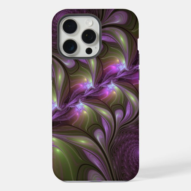 Coque iPhone Abstrait Violet Violet Kaki Coloré Art Fractal (Verso)