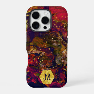 Coque iPhone 16 Pro Abstraite soirée rouge, crème et bleu nuit