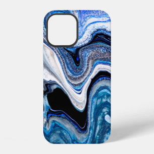 Coque iPhone 12 Abstraite texture liquide en blanc argenté