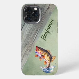 Etui iPhone 13 Pro Max Achigan à grande bouche rustique jaillissant de l'