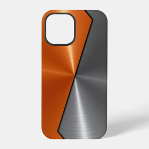 Coque iPhone 12 Pro Acier métallique inoxydable argent et orange