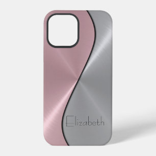 Coque iPhone 12 Pro Acier métallique inoxydable argent et rose