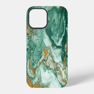 Coque iPhone 12 Acrylique vert doré : art de la texture marbré.