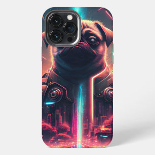 Etui iPhone 13 Pro Max Adorable Pug dans un costume de robot futuriste