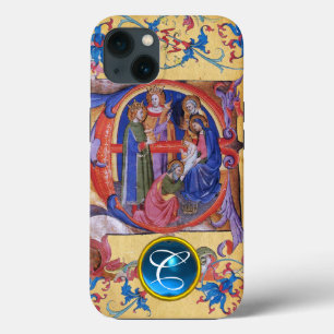 ETUI iPhone 13 ADORATION DES MAGI PARCHEMIN DE NOËL MONOGRAMME
