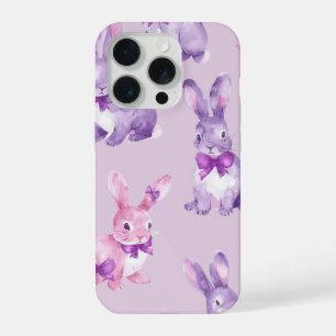 Coque iPhone 15 Pro Aesthétique Pastel Purple Bunny Aquarelle Téléphon