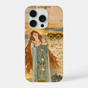 Coque iPhone 15 Pro Affiche Art Nouveau Elsa Lohengrin avec des cygnes