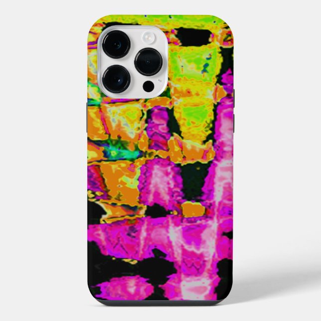 Coque iPhone Affiche d'art abstrait Neon Glitch (Verso)