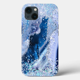 Etui iPhone 13 Agate Bleue Chic avec Étincelles Opalescentes