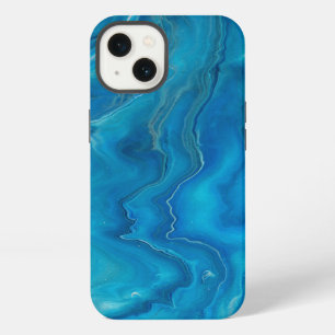 Etui iPhone 13 Agate de marbre bleu et Turquoise Résumé