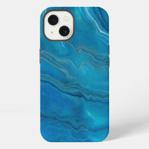 Etui iPhone 13 Agate de marbre bleu et Turquoise Résumé