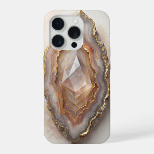 Coque iPhone 15 Pro Agate géode cristal or luxe minéral art