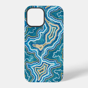 Coque iPhone 12 Pro Agate Graphique Bleu Or