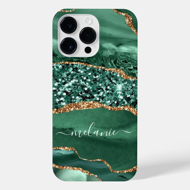 Coque iPhone Agate Green Gold Parties scintillant Marbre Nom pe (Verso)
