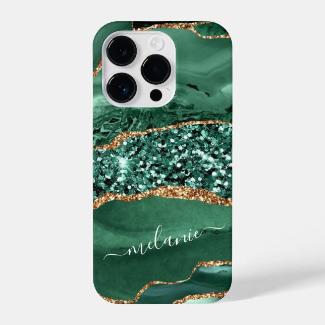 Coque iPhone Agate Green Gold Parties scintillant Votre nom Mar (Verso)