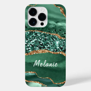 Coque iPhone Agate Green Parties scintillant or marbre personna