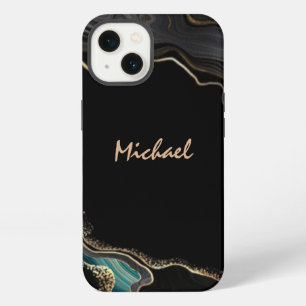 Etui iPhone 13 Agate moderne Black Gold Parties scintillant Nom d
