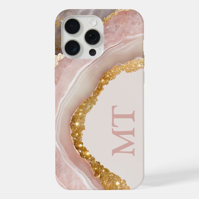 Coque iPhone Agate rose pâle Élégant Monogramme initial chic (Verso)