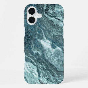 Coque iPhone 16 Plus Agate sarcelle cristallisée Pierre marbrée aqua