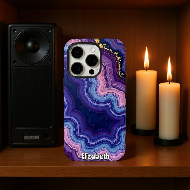 Coque iPhone Agate Violet Ondulée avec Paillettes d'Or (Créateur téléchargé)