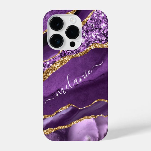 Coque iPhone Agate Violet Violet Or Parties scintillant Votre N (Verso)