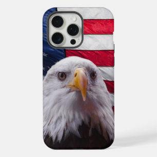 Coque iPhone 15 Pro Max Aigle américain chauve et drapeau américain
