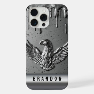 Coque iPhone 15 Pro Max 💛 Aigle doré fluide Nom personnalisé Métal liquid