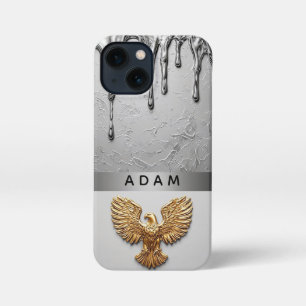 Etui iPhone 13 Mini ✨ Aigle doré majestueux, métal liquide qui goutte,