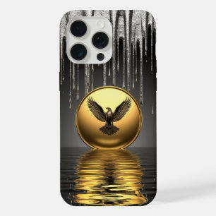 Coque iPhone 15 Pro Max 🦅 Aigle métallisé en or royal luxe avec effet de