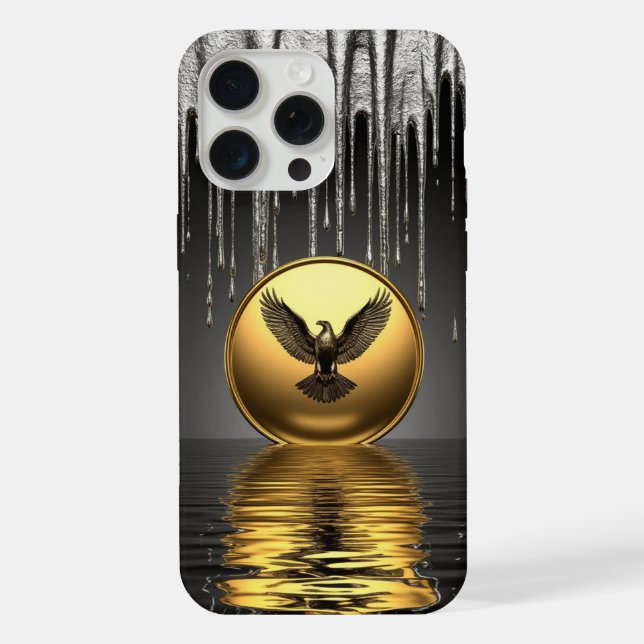 Coque iPhone 🦅 Aigle métallisé en or royal luxe avec effet de  (Verso)