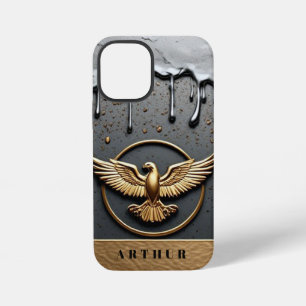 Coque iPhone 12 Mini 🦅 Aigle Nom Personnalisé Élite Liquide Doré qui T