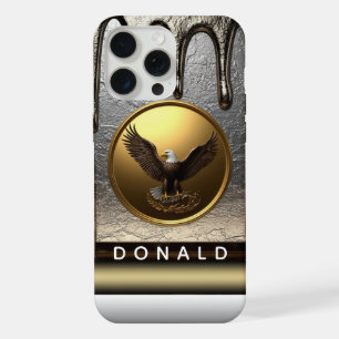 Coque iPhone 15 Pro Max 🦅 Aigle Nom Personnalisé Royal Liquide Or Goutte