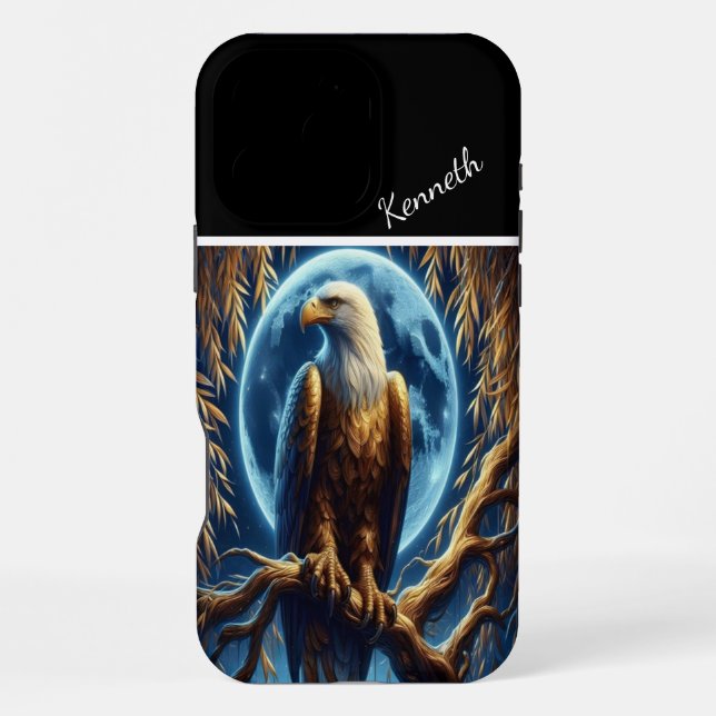 Coque iPhone Aigle Royal Sous Lune Bleue (Verso)