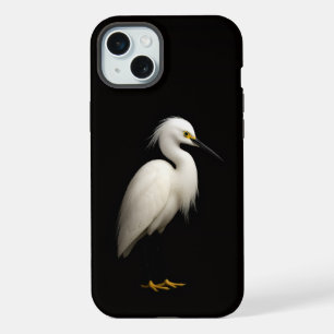 Coque iPhone 15 Plus Aigrette neigeuse noire 4 Luxe, élégante